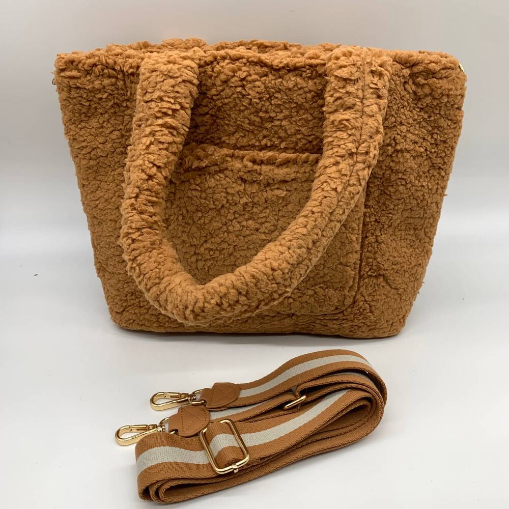 BumbleBella by Jill Martin Allover Sherpa Medium Brown Biscuit Tote